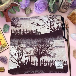 Halloween Draw String Trick or Treat Graveyard Print Goth Dice Spell Tarot Bag